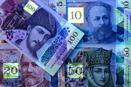 Georgian money - lari in uv rays