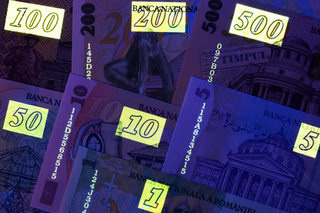 Romanian money - leu in uv rays
