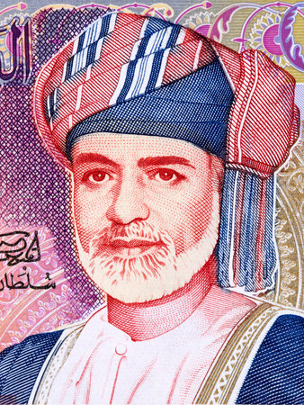 Sultan Qaboos bin Said Al Said portrait from Omani moneyのeditorial素材