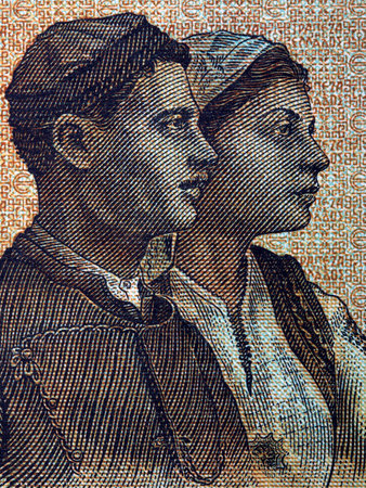 Young farm couple from Delphi a portrait from old Greek money