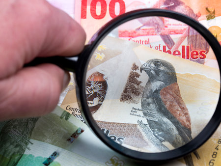 Seychellois rupee in a magnifying glassの写真素材