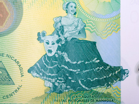 La Vaquita dancer from Nicaraguan moneyの写真素材