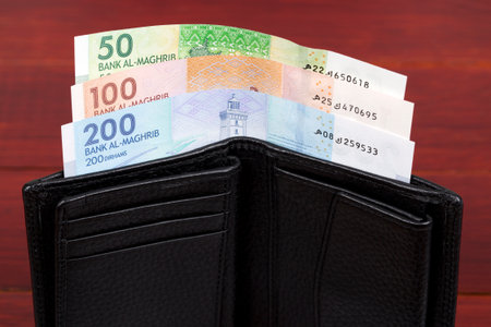 Moroccan money - Dirham in the black walletの写真素材