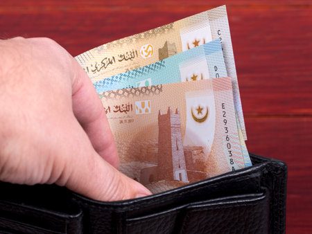 Mauritanian money - ouguiya in the black walletの写真素材