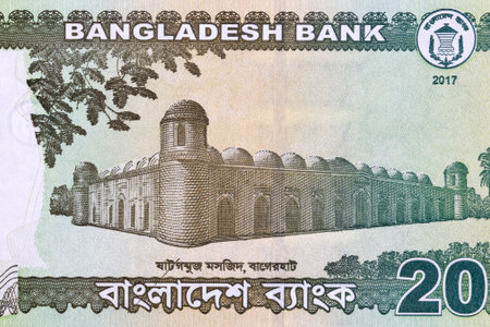 Sixty Dome Mosque from Bangladeshi money - Takaの写真素材