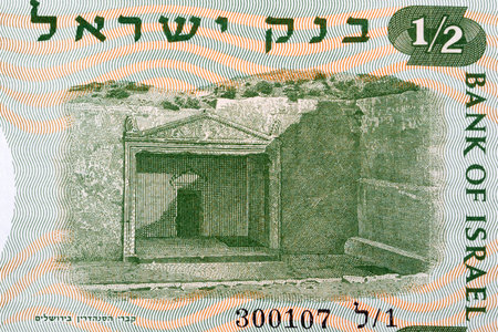 Tombs of the Sanhedrin from old Israeli money - Liraの写真素材