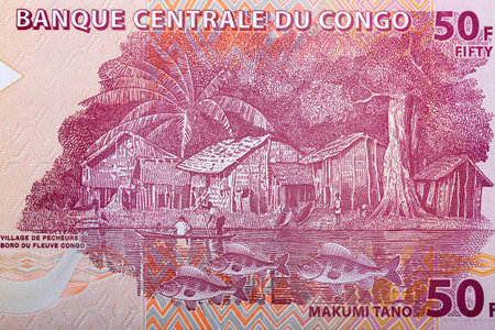 Fishermen's village along the Congo River from Congolese money - franc