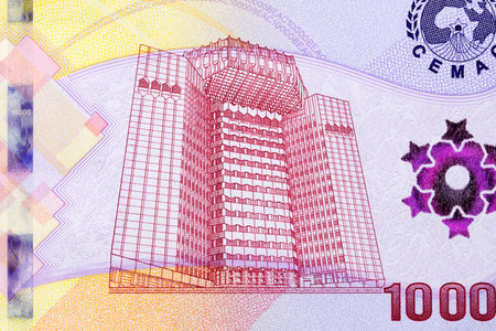 Tall building from Central African States money - 10000 Francs