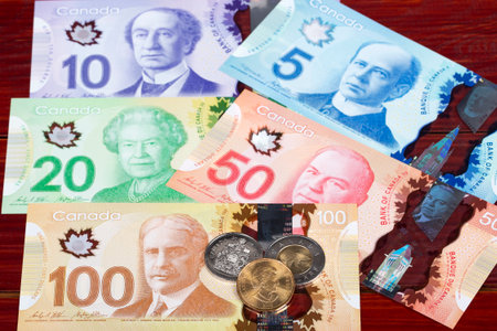 Canadian money - Dollars - coins and banknotesの写真素材