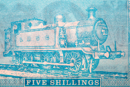 Old steam locomotive from money - five shillings