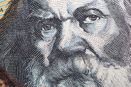 Henry Parkes a closeup portrait from Australian money - Dollarの写真素材