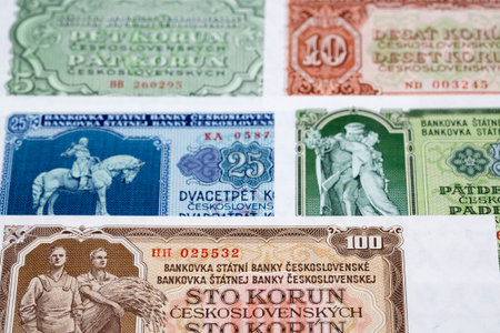 Old Czechoslovak money - koruna and business background