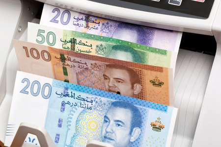 Moroccan money - dirham in a counting machine