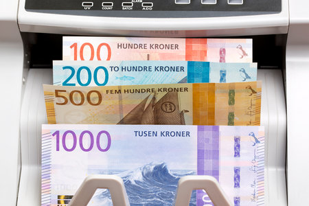 Norwegian crown - krone in the counting machineの写真素材