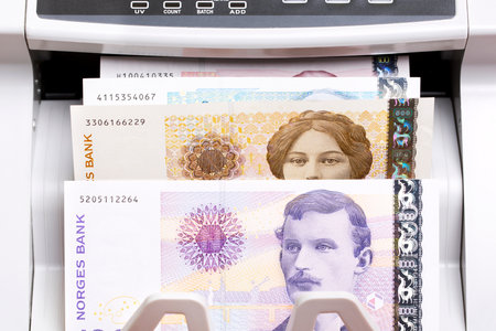 Norwegian money - crown in the counting machine