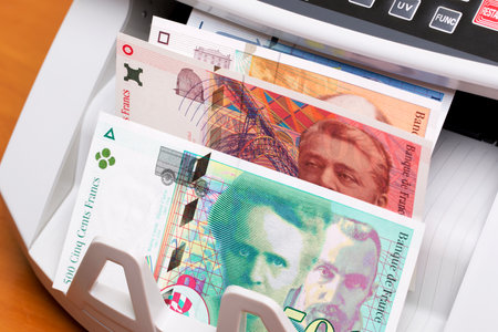 French money - franc in the counting machine