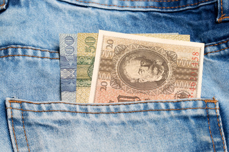 Old German money - Mark in the pocket of blue jeans