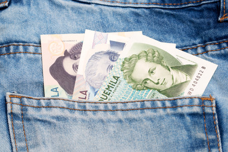 Money in the pocket of blue jeansの写真素材