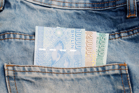 Somali money - Shilling in the pocket of blue jeansの写真素材