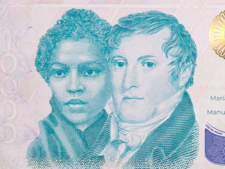 Manuel Belgrano and Maria Remedios del Valle a portrait from Argentine money - pesos