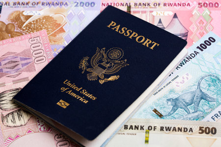 American passport on Rwandan money - Francの写真素材
