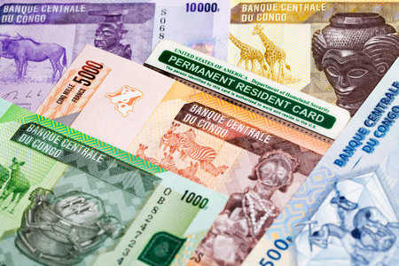 American permanent resident card on Congolese money - Francの写真素材