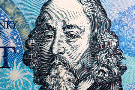 John Amos Comenius a closeup portrait from old Czechoslovak money - Korunaの写真素材