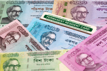 American Permanent Resident Card on Bangladeshi money - taka