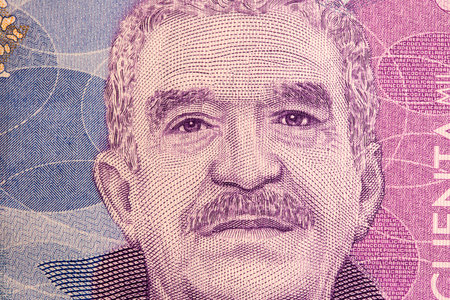 Gabriel Garcia Marquez a closeup portrait from Colombian money - pesos