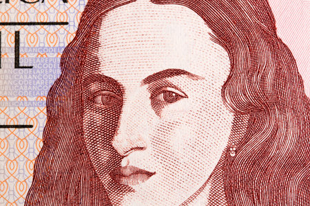 Policarpa Salavarrieta a closeup portrait from Colombian money - pesoの写真素材