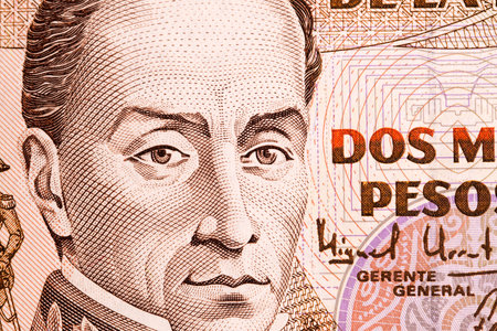 Simon Bolivar a closeup portrait from Colombian money - peso