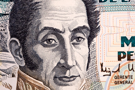 Simon Bolivar a closeup portrait from Colombian money - peso