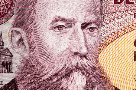 Rafael Nunez a closeup portrait from Colombian money - peso