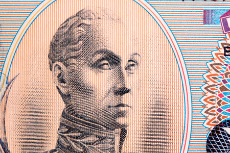 Simon Bolivar a closeup portrait from Colombian money - pesoの写真素材