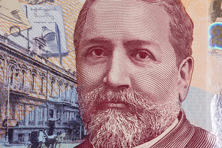 Ilia Chavchavadze a closeup portrait from Georgian money - Lariの写真素材