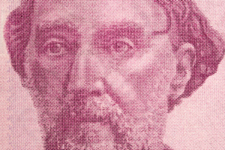 Bartolome Miter a closeup portrait from Argentine money - pesoの写真素材