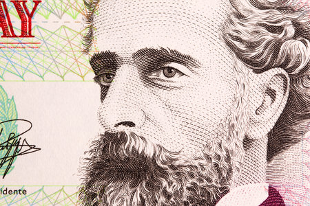 Jose Pedro Varela a closeup portrait from Uruguayan money - Pesosの写真素材