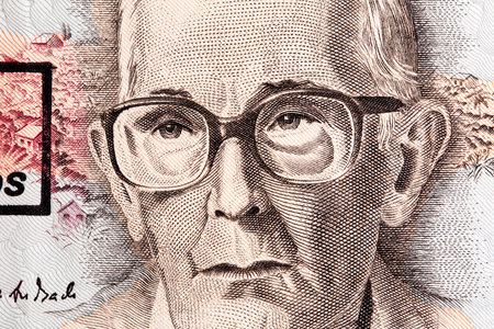 Carlos Drummond de Andrade a closeup portrait from Brazilian money - Cruzeiros