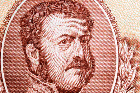 Manuel Bulnes a closeup portrait from Chilean money - Escudosの写真素材