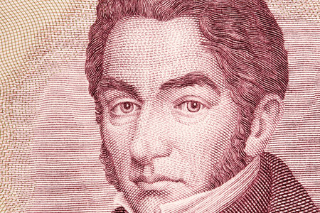Manuel Rengifo a closeup portrait from Chilean money - Escudosの写真素材