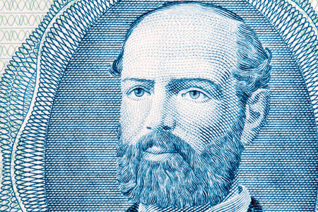 Arturo Prat a closeup portrait from Chilean money - Pesosの写真素材