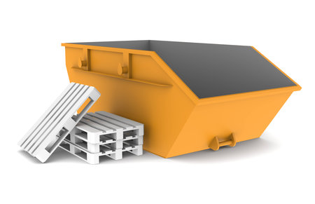 Skip, Orange with some pallets. Isolated on white. Part of a Warehouse series. の写真素材