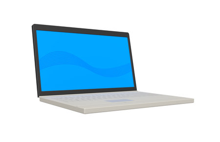 Laptop isolated on white with blue back lit screen.の写真素材
