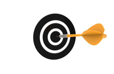 Orange dart hitting center of Black target  の写真素材