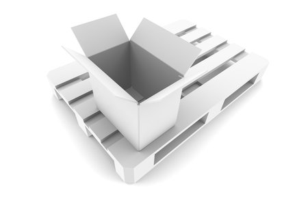 Open Box on Pallet, isolated on white. Part of warehouse series. の写真素材