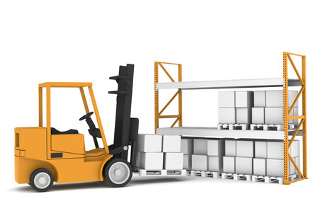 Forklift loading Pallet Rack. Part of a Warehouse series.の写真素材