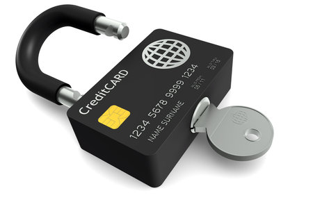 Credit Card made like a Padlock, with keyの写真素材