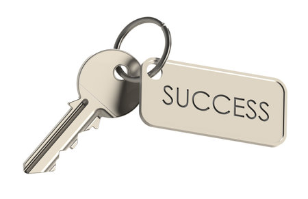 Key on a keyring. Success concept. Isolated on white
