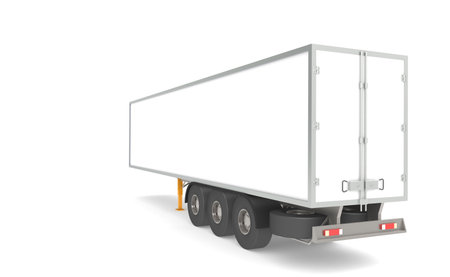 Rear view of a Trailer. Copy space. Part of warehouse series.の写真素材