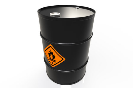 Oil Barrel with warning signの写真素材